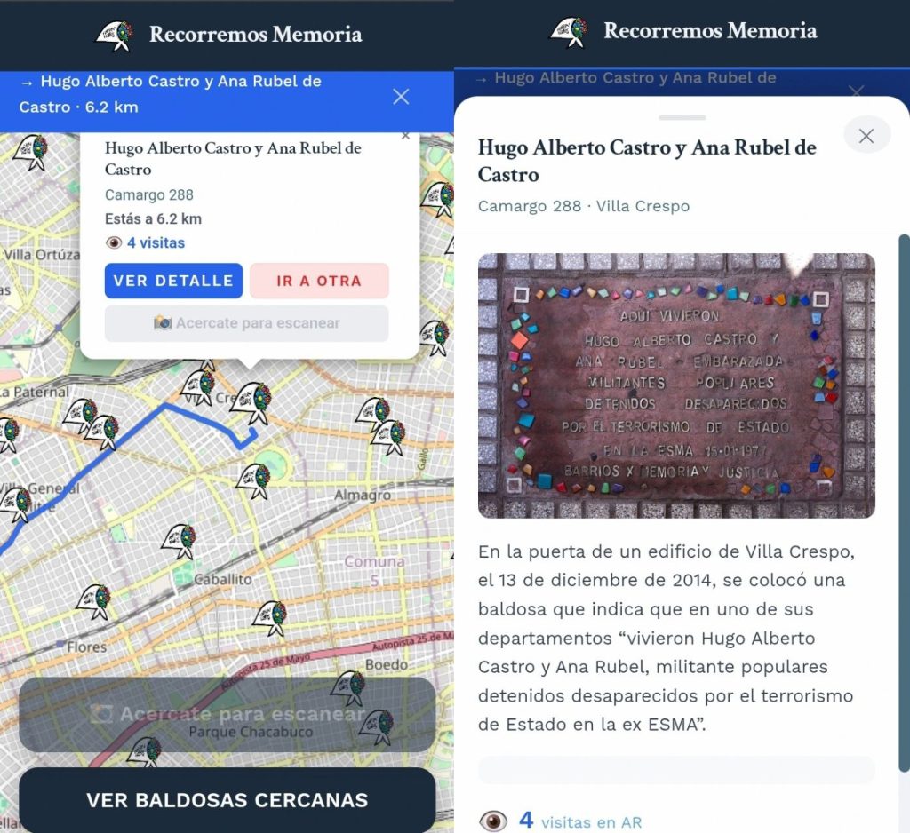 mapa interactivo de Recorremos Memoria con ubicación de Baldosas por la Memoria