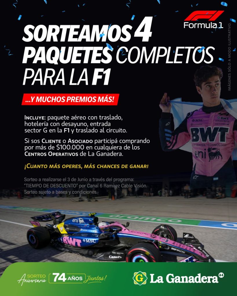 Cooperativa La Ganadera celebra sus 74 años con un gran sorteo: premios para la Fórmula 1 y regalos mundialistas